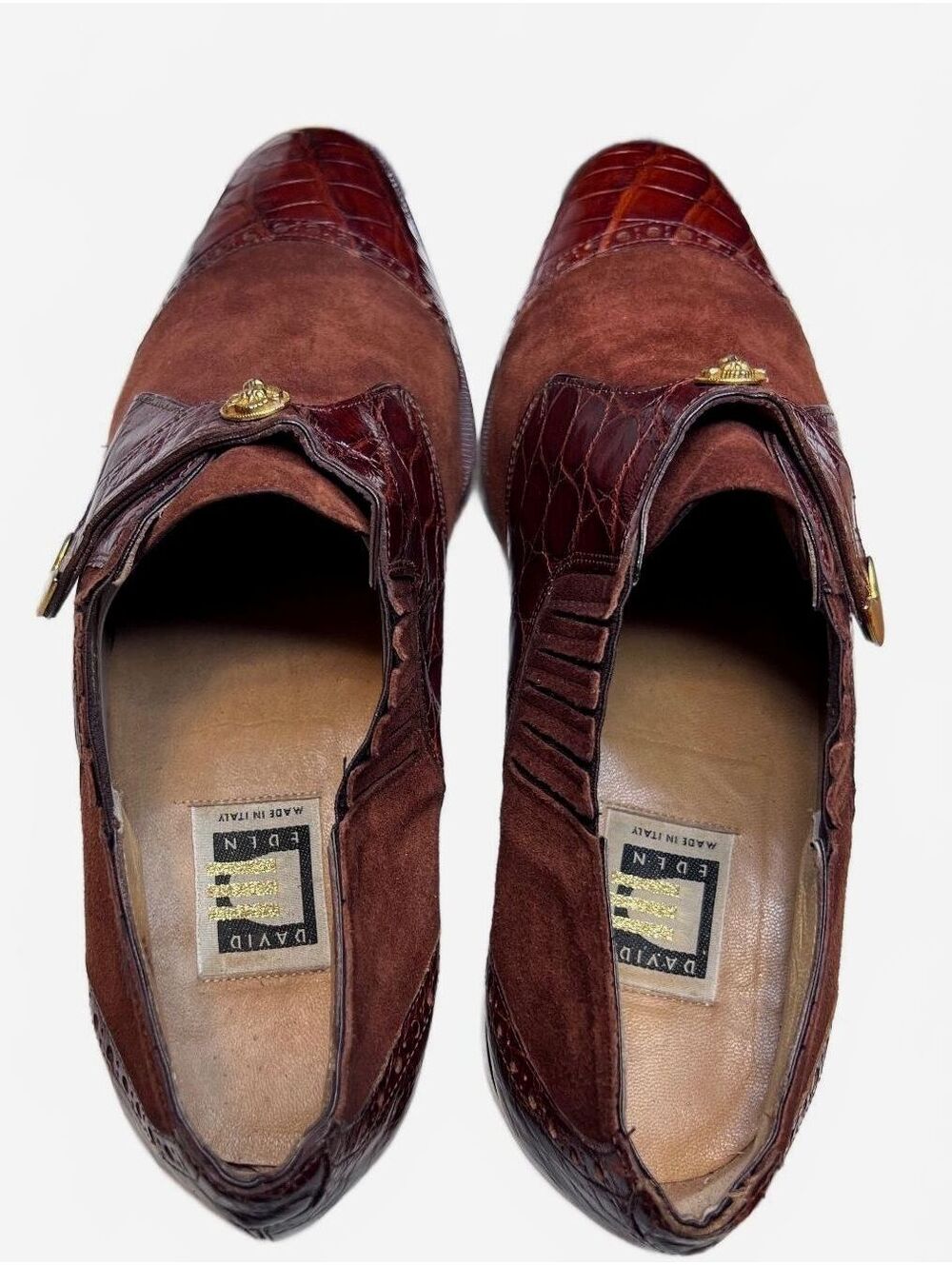 David Eden Italian Suede & Alligator Single Strap Monk Shoes Y2K Men Size 10 - Picture 9 of 9